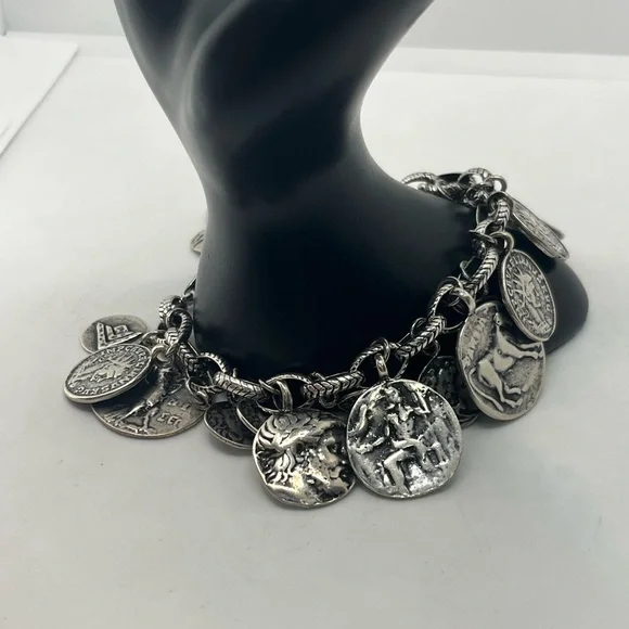 SILPADA Sterling Silver Oxidized Roman Coin Cha Cha Charm Bracelet B1624